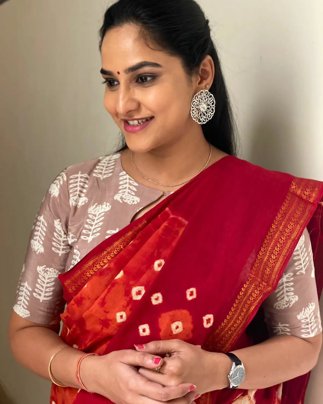 Telugu Tv Anchor Kasi Annapurna Stills in Red Saree